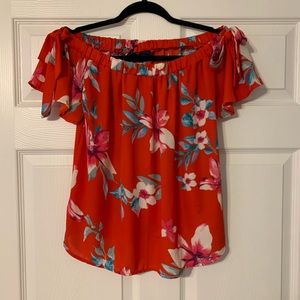 Blue rain floral off the shoulders blouse
